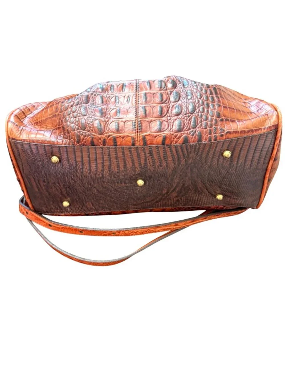 Brahmin Women's Satchel Bag Crocodile Embossed Leather Luxury Pecan Domed Lisa
